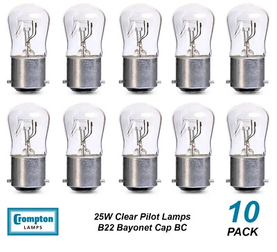 10 x 25W Clear Pilot Light Globes Bulbs Lamps B22 Bayonet BC Incandescent 10181 - Image 1 of 2