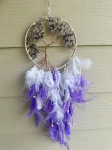 Purple White Feather Quartz Amethyst Dream Catcher - with Lights Dreamcatcher - Picture 1 of 1