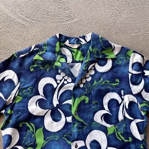 Vintage Royal Hawaiian Shirt Men Large Blue Button Up Loop Collar Barkcloth 60s - Picture 1 of 9