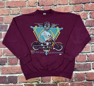 Vintage Harley Davidson Crewneck Sweatshirt Men’s XL USA 90s Burgundy Motorcycle - Picture 1 of 13