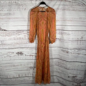 Zimmermann Belted Long Sleeve Orange Paisley Patterned Viscose Midi Dress Size 3 - Picture 1 of 6