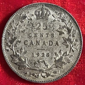 Canada 1928 Silver 25 Cents King George V. Original. #2603. - Picture 1 of 2