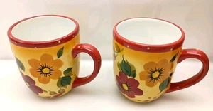 Oneida Küche "Sunset Bouquet" 2er Set Tassen 10oz handbemalt gepunktet Blume - Bild 1 von 7