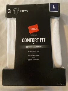 Men's Crew Neck T Shirts White 3 Pack L 42-44 Hanes Premium Comf. Fit Torn Box - Picture 1 of 4