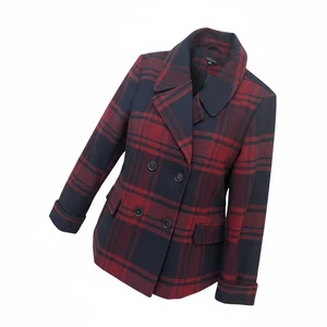 Abrigo Larry Levine Aubrey Doble Pecho Columpio Rojo Azul Cuadros Mujer Talla Mediana - Imagen 1 de 13