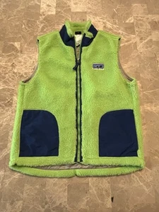 Patagonia Vintage Retro Sherpa Deep Pile Fleece Box Logo Vest Kids L 12 Green - Picture 1 of 4