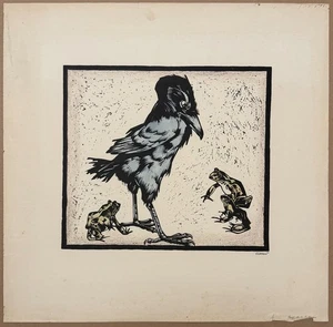 Berthold Clauss, Rabe und Frösche, Farbholzschnitt, 1944, handsigniert - Picture 1 of 4
