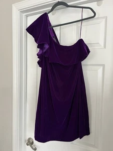 Lauren Ralph Lauren Ruffle Trim Velvet One Shoulder Cocktail Dress 6 Purple NEW - Picture 1 of 7