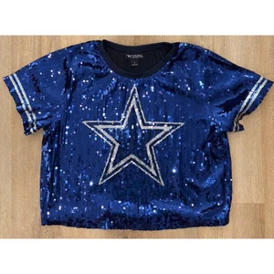 Neu ohne Etikett Dallas Cowboys The Wild Collective kurzes Damenoberteil Pailletten – Large – blau - Bild 1 von 5