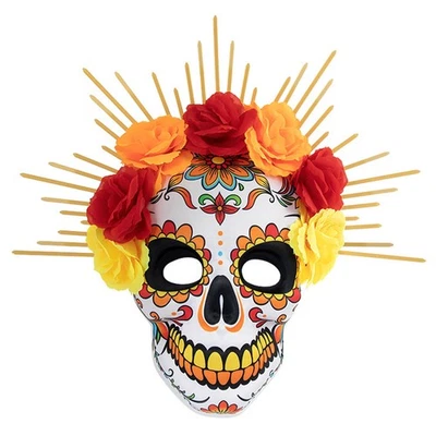 1Pc Day of The Dead Mask w/Flowers Halloween Skull Masks Masquerade Party Mask - Image 1 of 3