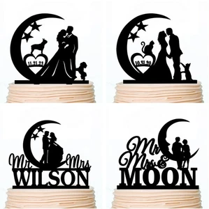 Moon Cake Topper Wedding with Dogs Moon Toppers Customised Pet Date Decoration - Bild 1 von 12