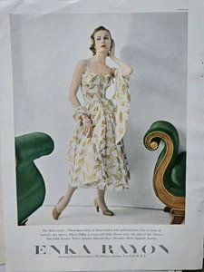 1951 Womens Filcol Enka Rayon Dance dress gold leaf print vintage Fashion ad - Picture 1 of 1
