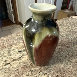 Vase - VTG Green/Maroon Drip Glaze Finish - 5.75” H - Picture 1 of 6