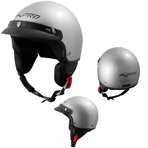 Open Face Demi Jet Helmet Peak Motorbike Scooter Visor SonicMoto Silver M - Foto 1 di 6