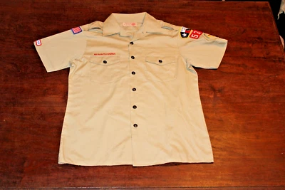 Boy Scouts of America BSA Men's Shirt Tan Medium Sewn Patches Short Sleeve - Image 1 of 4