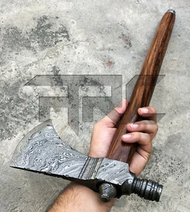 HANDMADE DAMASCUS STEEL PIPE TOMAHAWK AXE HATCHET SMOKING OUTDOOR HUNTING SHEATH - Picture 1 of 4