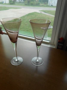 Paar alte Wein Sektflöten rosa Glas - 2er Set rosa mit klaren Stielen - Bild 1 von 2