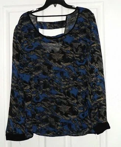 *MINE TOO BLOUSE SIZE 3X SHEER BLUE BLACK PRINT NWT - Picture 1 of 2