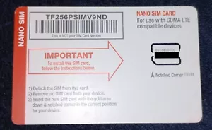 Straight Talk Verizon CDMA 4G LTE Nano SIM Android / iPhone VW06a TF256PSIMV9ND - Picture 1 of 2