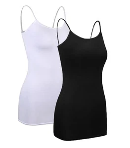Lange Camisole Tank Tops für Damen - Unterhemden Cami verstellbare Spaghettiträger - Bild 1 von 15