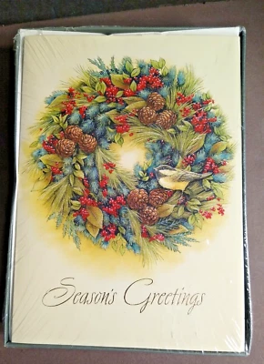 Paper Magic Bird on Wreath Christmas cards Sealed box 14 cards & envelopes - Image 1 of 4