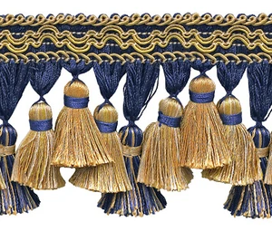 Gold marineblau 3,75 Zoll Quaste Fransenborte Admiralität [auf dem Hof] - Bild 1 von 1