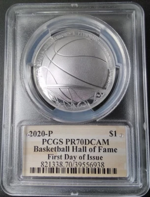 :2020-P $1 Basketball Hall of Fame Commemorative PCGS PR-70-DCAM FDOI Top-Pop - Image 1 of 3