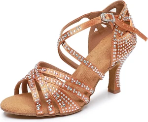 Scarpe Da Ballo Latino Da Donna Con Strass Fondo Morbido Modern Pole Dance Ballr - Foto 1 di 12