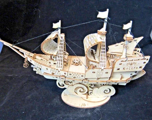 Handmade Pirate Ship Wooden Intricate Hours of Work-8" L X 5" High New - Picture 1 of 6