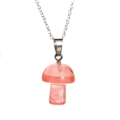 Collar de cadena 925 con colgante de setas de cuarzo cereza piedras preciosas joyería espiritual Foto 1 de 4