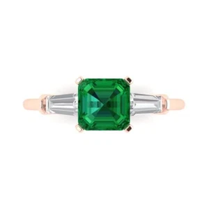 14K Rose Gold Three-Stone Engagement Ring for Women, 1.62 ctw Simulated Emerald - Picture 1 of 11