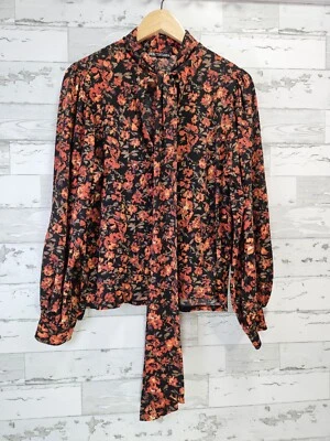 Blusa Zara Mujer Mediana Pajarita Cuello Mangas Globo Floral Foto 1 de 4