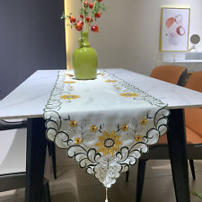Vintage Embroideried Lace Sunflower Table Runner Doily Dresser Scarf Wedding