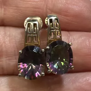 Vintage Sterling Silver Mystic Topaz Earrings 925 - Picture 1 of 10