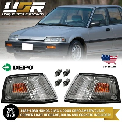 DEPO Amber/Clear Corner Light For 4th Gen 1988-1989 Honda Civic 4D Sedan SH4 EF2 - Image 1 of 4