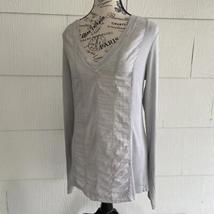 XCVI Top scollo a V trasparente davanti leggenlook manica lunga - grigio donna taglia L (J6) - Foto 1 di 15