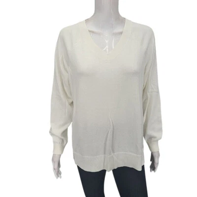 Lucky Brand Womens V-Neck Sweater Large Size Off White Long Sleeves Pullover - Image 1 of 4