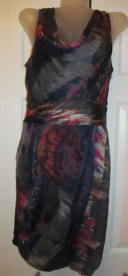 ANDREW MARC Pintado Abstracto Estampado Blusa Plisado Seda Claro Vestido 6 Nuevo sin Etiquetas Foto 1 de 4