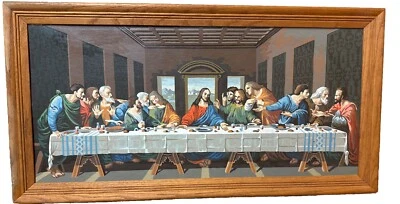 "Pintura vintage por números Jesús Última Cena mediados de siglo PBN enmarcada 35""x 18""" Foto 1 de 4