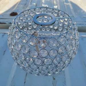 Brand New Round Crystal & Silver Lampshade Reflective Use w/ Medium Base Fitters - Picture 1 of 7