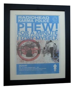 RADIOHEAD+Karma Police+POSTER+AD+RARE ORIGINAL 1997+FRAMED+EXPRESS WORLD SHIP - Foto 1 di 7