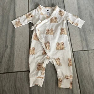 Monica + Andy Newborn Puppy Dog Print Sleeper One Piece M+A Sleepwear Organic - Picture 1 of 7