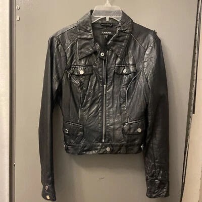 Jaqueta de motociclista BeBe couro genuíno tamanho S preta totalmente forrada - Imagem 1 de 4
