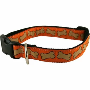 Hemp Dog Collar Orange Bones - Picture 1 of 7