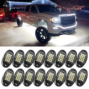 16x Pure White LED Rock Lights Underbody Glow Lamps for Offroad SUV Pickup Truck - Foto 1 di 13