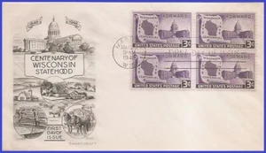 USA3 # 957 U/A SMARTCRAFT FDC BL4 Wisconsin Statehood - Bild 1 von 1