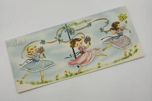 Vintage A SUNSHINE CARD W/envelope Dancing Girls, Gilt Embossed , Unused-Hello - Picture 1 of 3