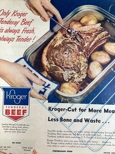 Kroger Grocery Store Atlanta GA Print Ad 1949 AJC Tenderay Beef Butcher Steak - Picture 1 of 8