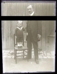 PLAQUE VERRE PHOTO NEGATIF circa.1914 PERE ET FILS father & son (B36) - Picture 1 of 1