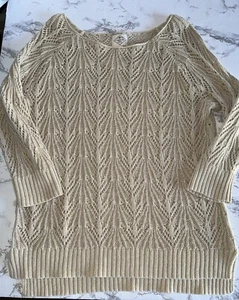 St John's Bay Crochet Pullover Sweater Lightweight Beige Size Large LNC - Picture 1 of 5